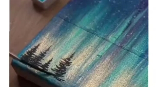 نقاشی منظره در شب با اکرلیک