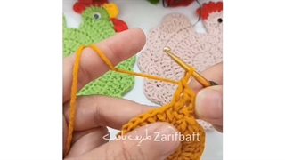 زیر لیوانی قلاب بافی/اپلیکه مرغ بافتنی/زیر لیوانی مدل مرغ