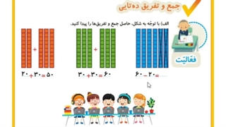 ریاضی صفحه ۱۹ و ۲۰ و ۲۱ جمع و تفریق اعداد دو رقمی فصل دوم